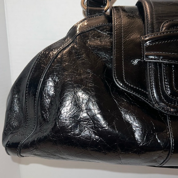 Charles David Black Split Leather Large Satchel Shoulder Bag New - Picture 15 of 15